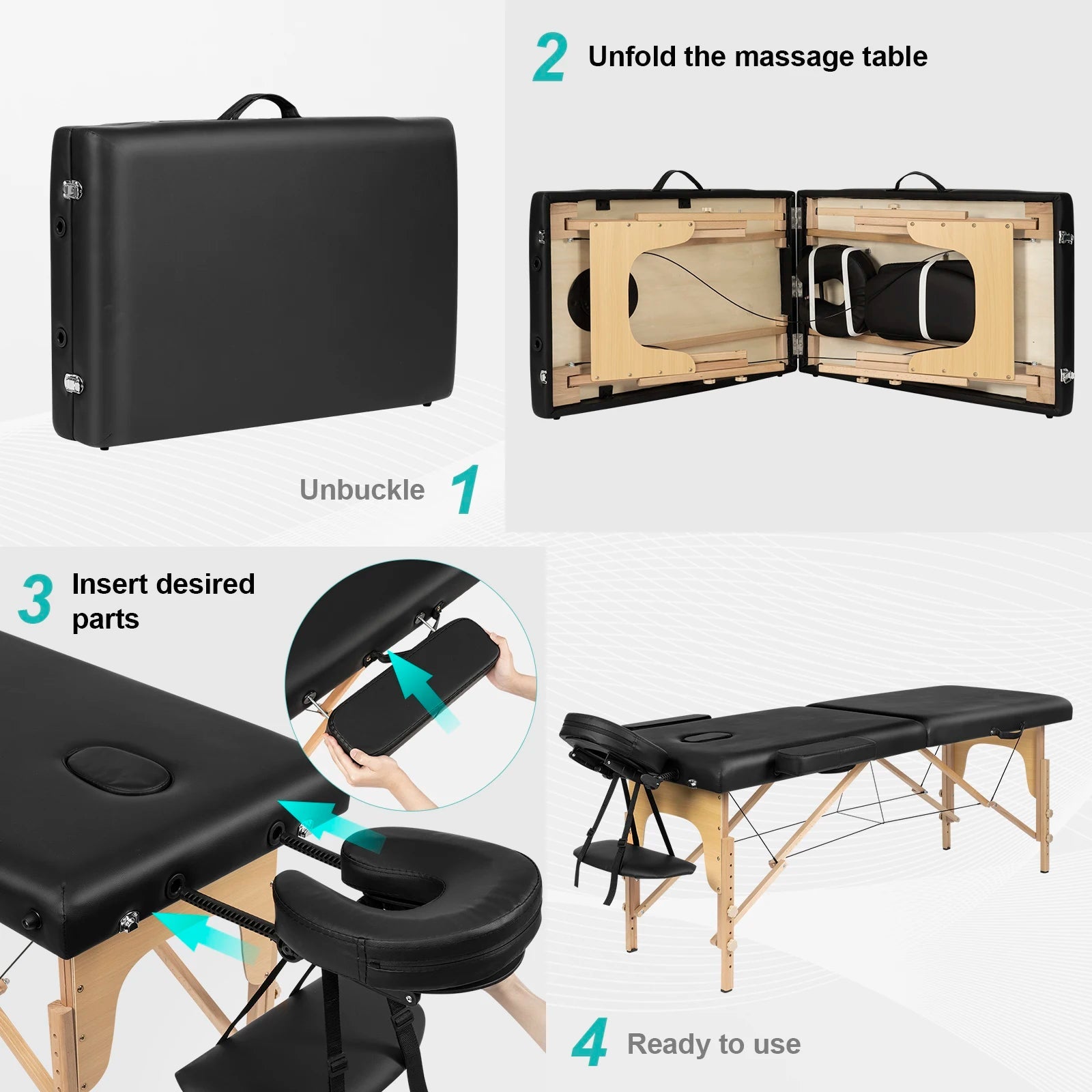 Table de massage bois pliante Noir / France Blanc / France Beige / France Noir / France-Blanc / France-Beige / France-