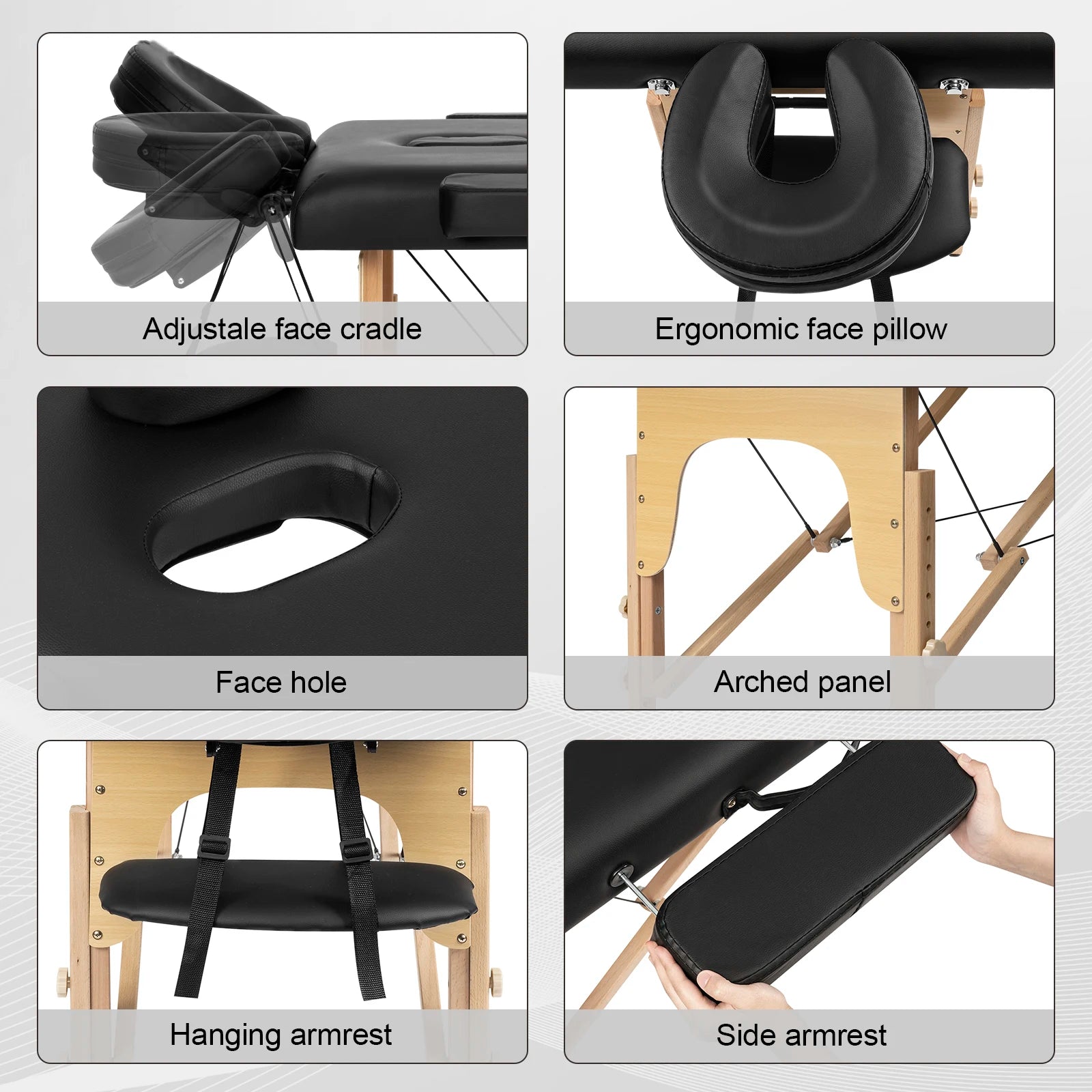 Table de massage bois pliante Noir / France Blanc / France Beige / France Noir / France-Blanc / France-Beige / France-