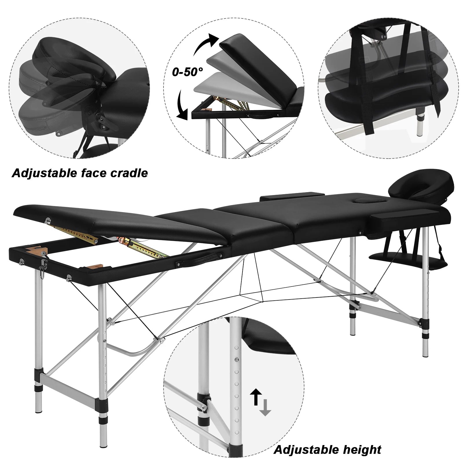 Table de massage légère et pliante Noir / France Blanc / France Noir / France-Blanc / France-