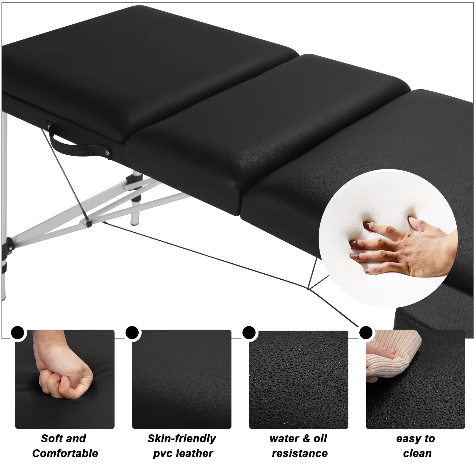 Table de massage légère et pliante Noir / France Blanc / France Noir / France-Blanc / France-